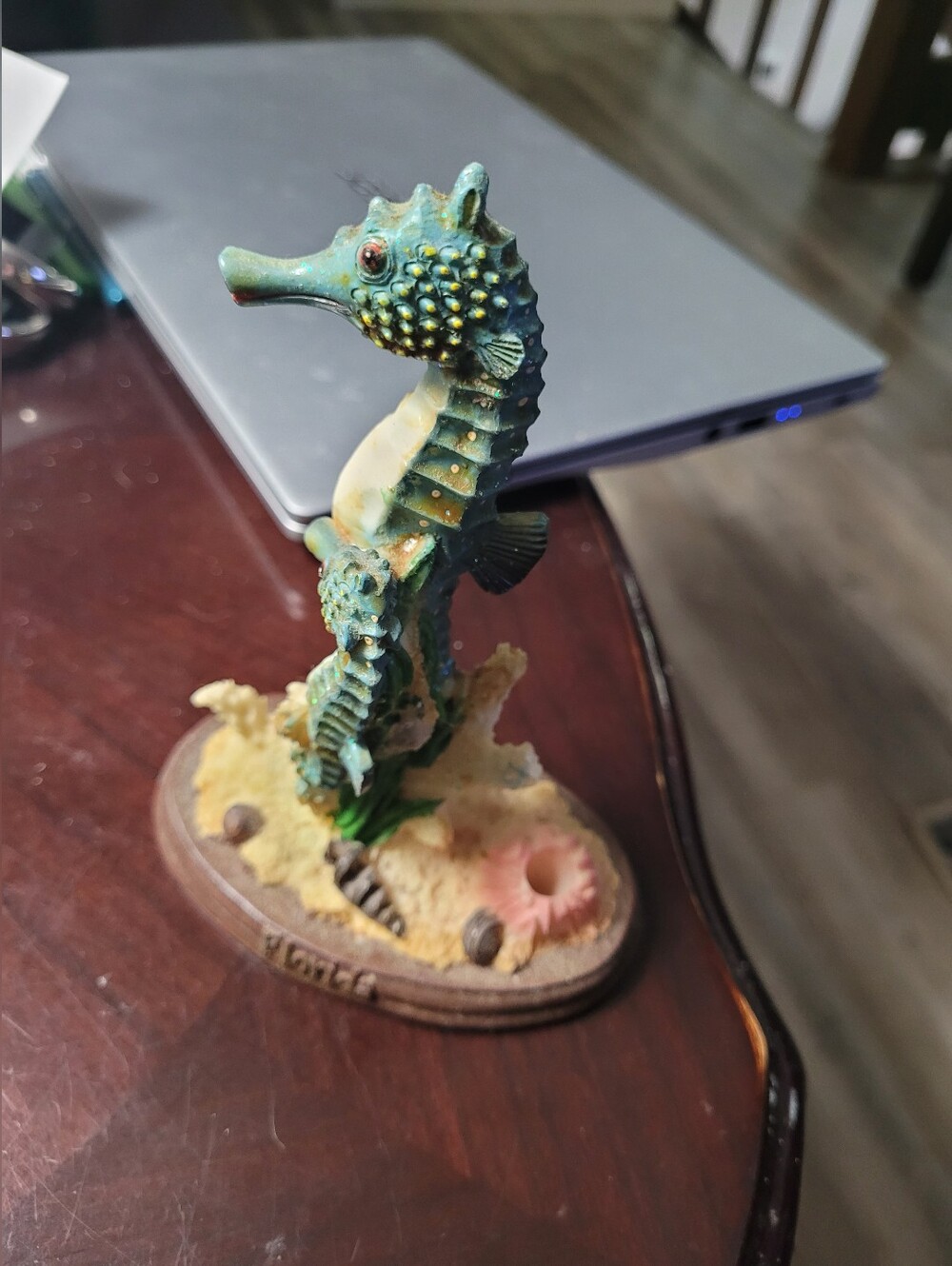 Vintage Ceramic World Inc Glittery Green Seahorses Florida Figurine